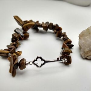 Tigers eye chip sterling silver key bracelet nature minimalist B0729‎